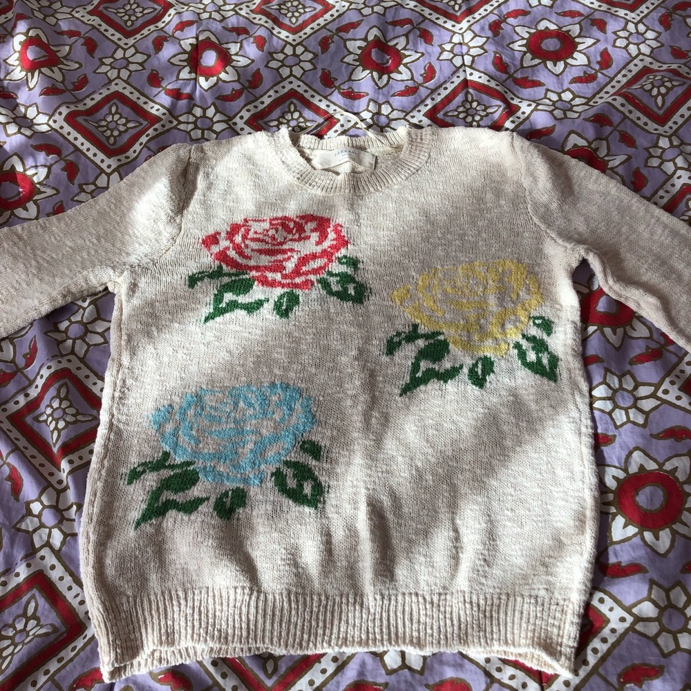 Zara Floral Pattern Crewneck Sweater